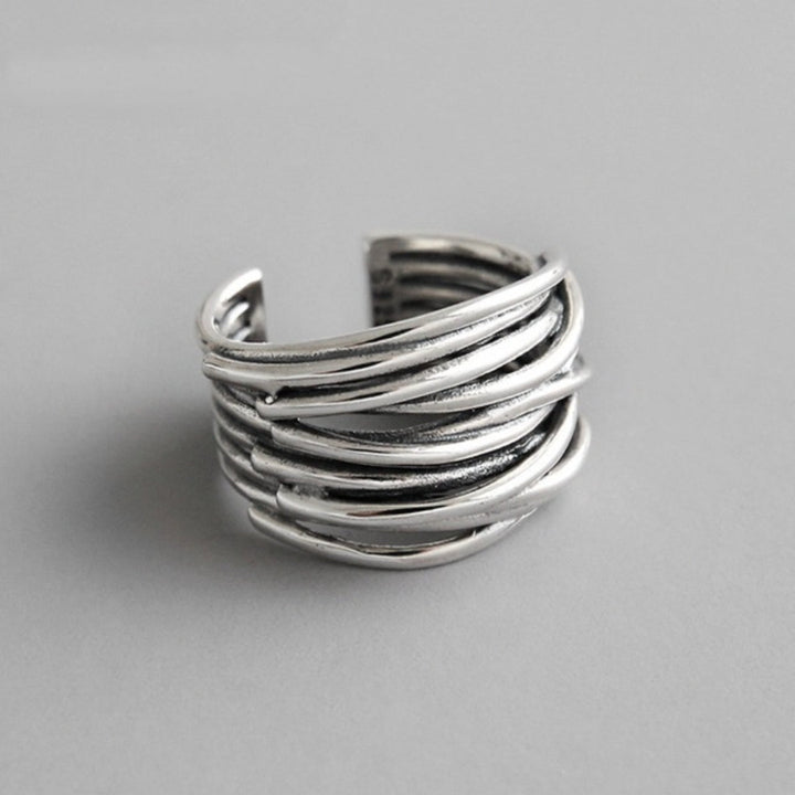 Adjustable Silver Ring with Layers for a Unique Style