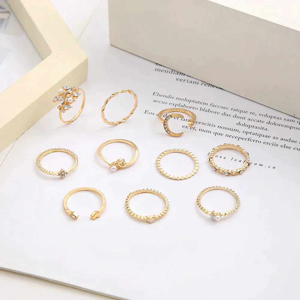 10-Piece Bohemian Silver and Gold Ring Collection to Elevate Your Style