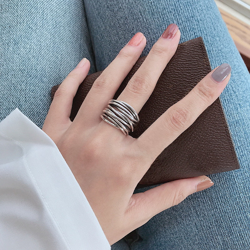 Adjustable Silver Ring with Layers for a Unique Style