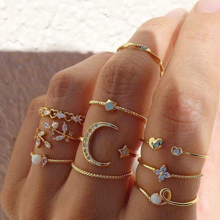 10-Piece Bohemian Silver and Gold Ring Collection to Elevate Your Style