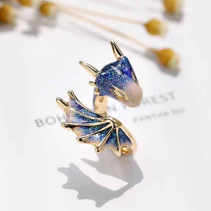 Anime-Inspired Dragon Ring with Unique Hand-Painted Enamel Design