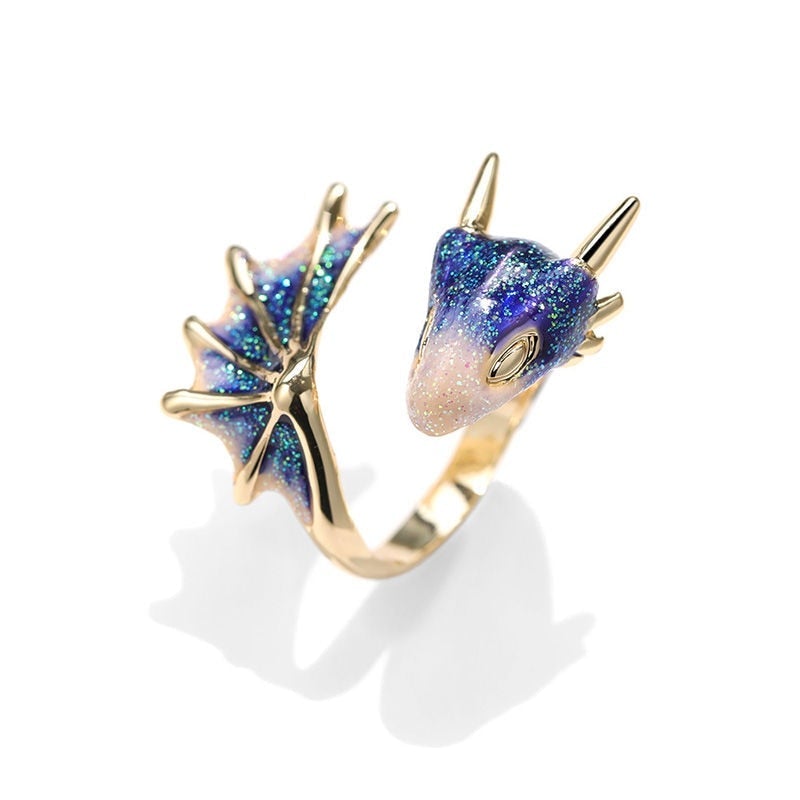 Anime-Inspired Dragon Ring with Unique Hand-Painted Enamel Design